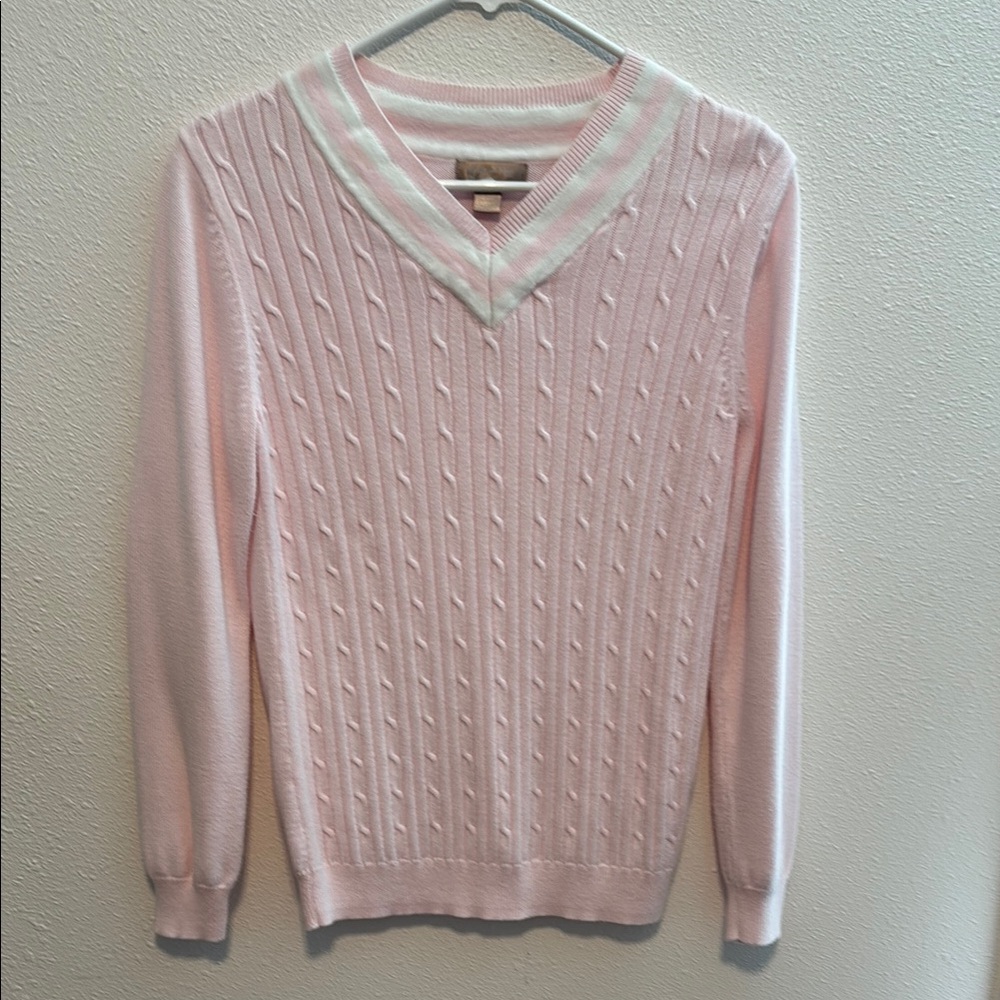 White Stag Sporty Pink Cable Knit V-Neck Sweater